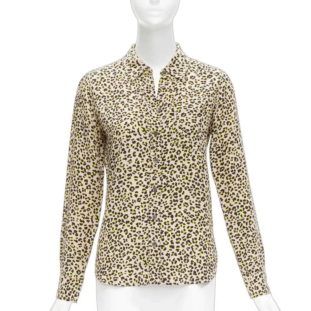Equipment Leopard Long Shirt Brown Silk Never worn - Front View