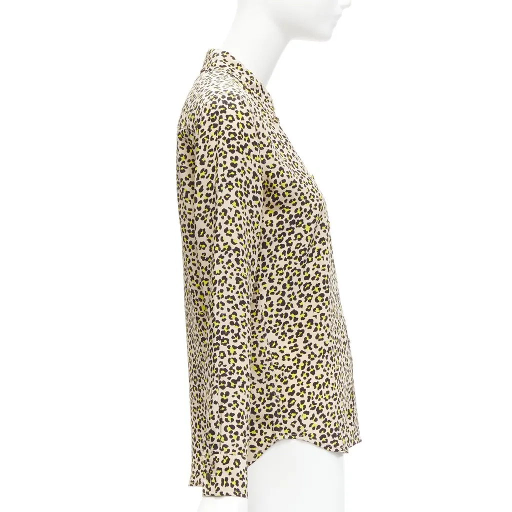 Equipment Leopard Long Shirt Brown Silk Never worn - Model View