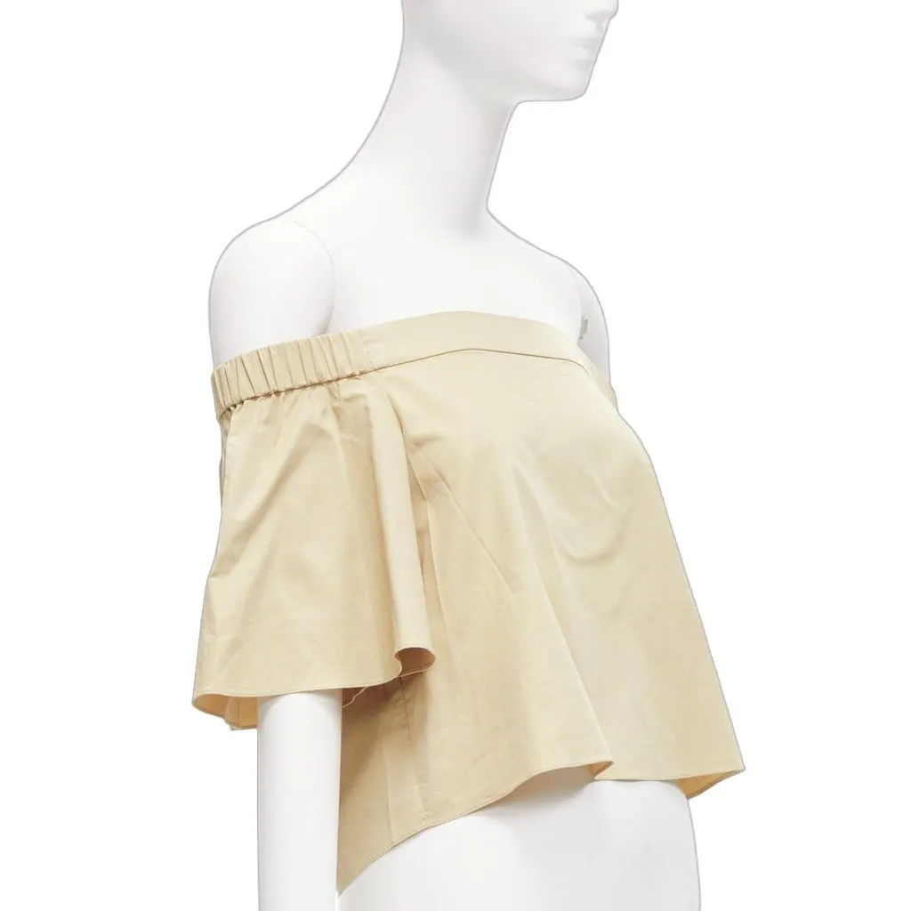 Tibi Off Shoulder Flare Top Khaki Cotton Never worn - Front View
