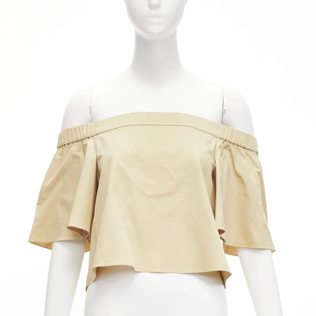 Tibi Off Shoulder Flare Top Khaki Cotton Never worn - Inside View
