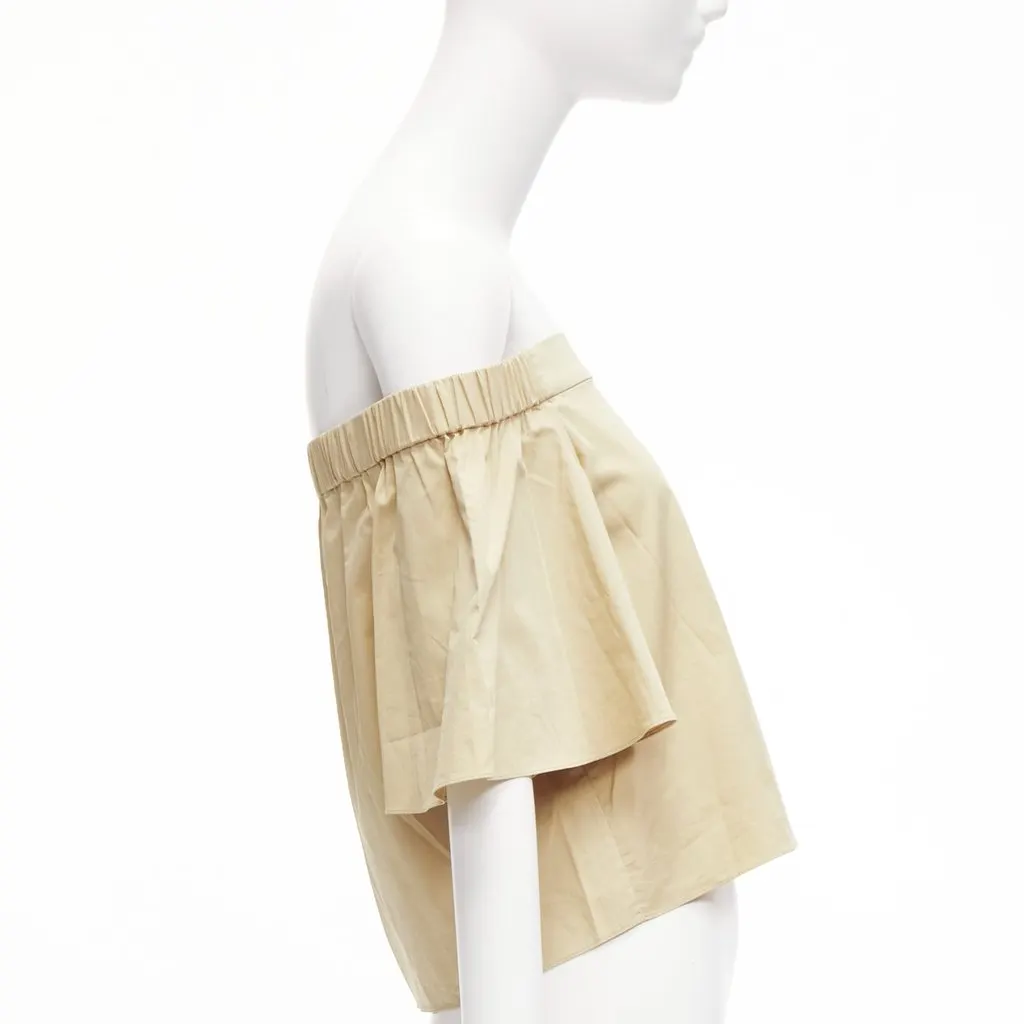 Tibi Off Shoulder Flare Top Khaki Cotton Never worn - Model View