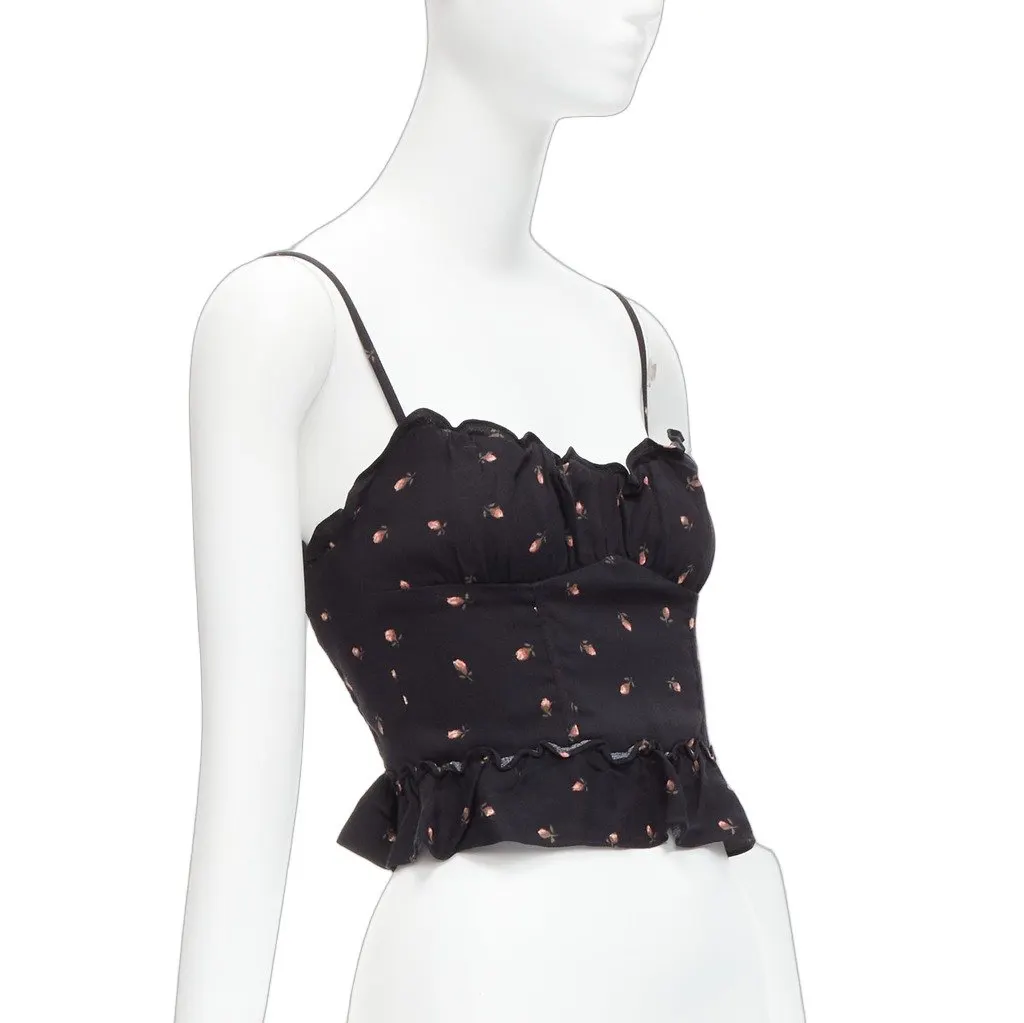 Reformation Rose Ruffle Tank Black Viscose Never worn - Front View
