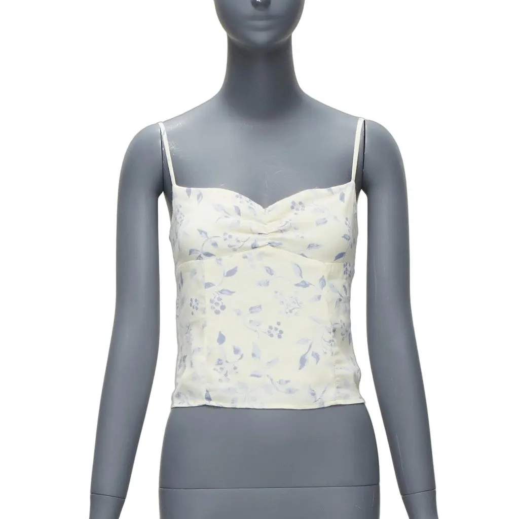 Reformation Ruched Floral Tank Ecru Viscose Never worn - Front View