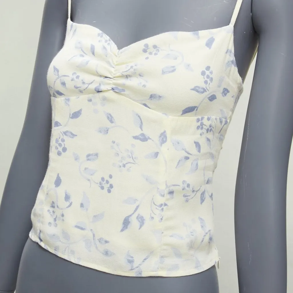 Reformation Ruched Floral Tank Ecru Viscose Never worn - Back View