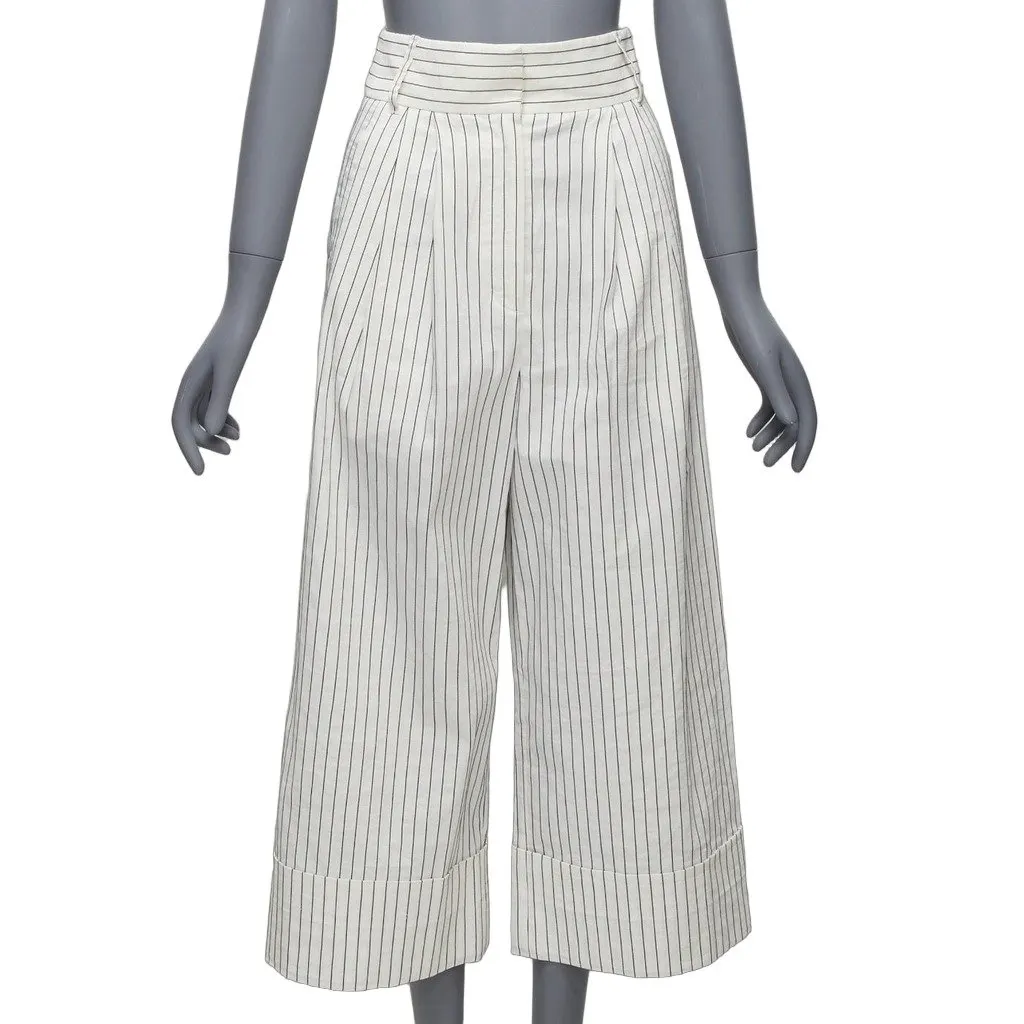 Tibi Pinstriped Pants White Linen Never worn - Front View