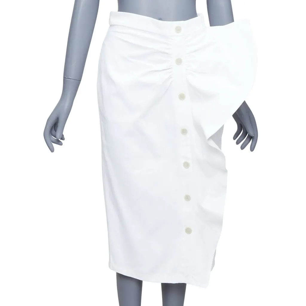 Max Mara Ruffle Button Skirt White Cotton Good - Front View