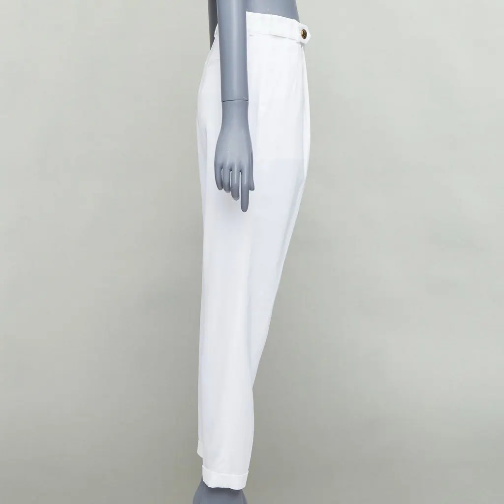 PHILOSOPHY DI ALBERTA FERRETTI Crest Button Pants Ecru Viscose Never worn - Model View