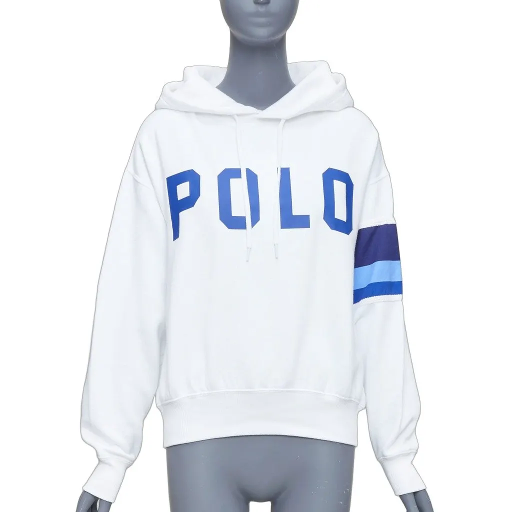 Polo Ralph Lauren Logo Stripe Hoodie Blue Cotton Good - Front View