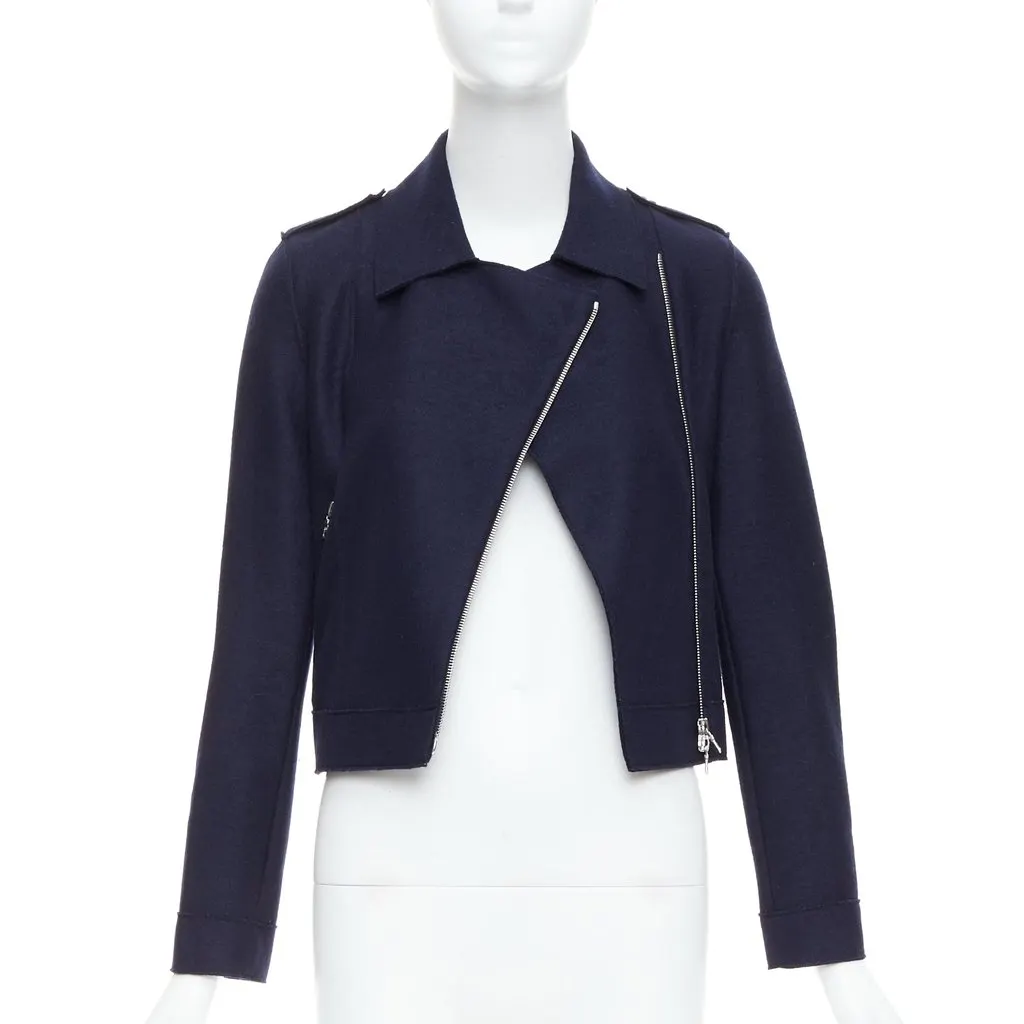 HARRIS WHARF LONDON Navy Wool Biker Jacket Navy Wool Very good - Front View