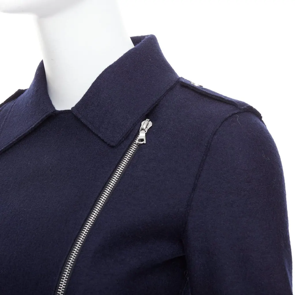 HARRIS WHARF LONDON Navy Wool Biker Jacket Navy Wool Very good - Back View
