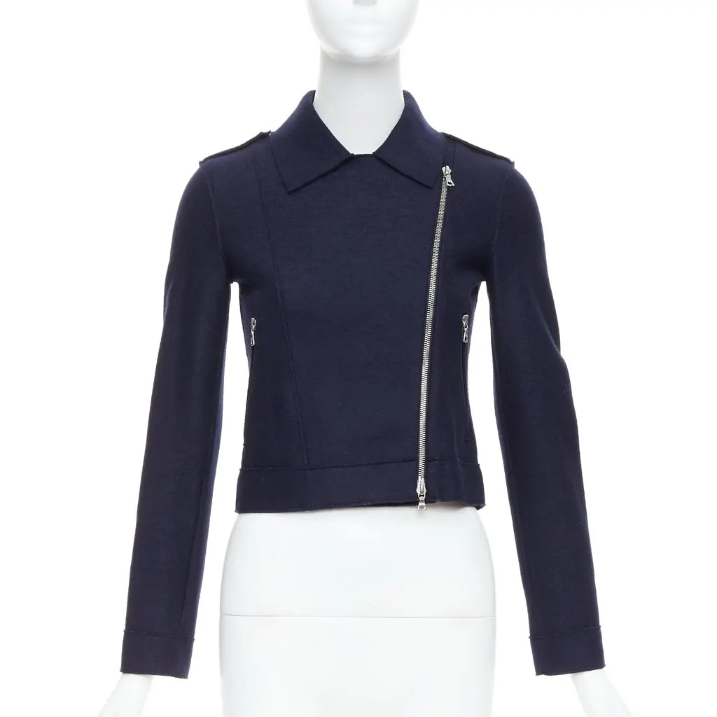 HARRIS WHARF LONDON Navy Wool Biker Jacket Navy Wool Very good - Inside View