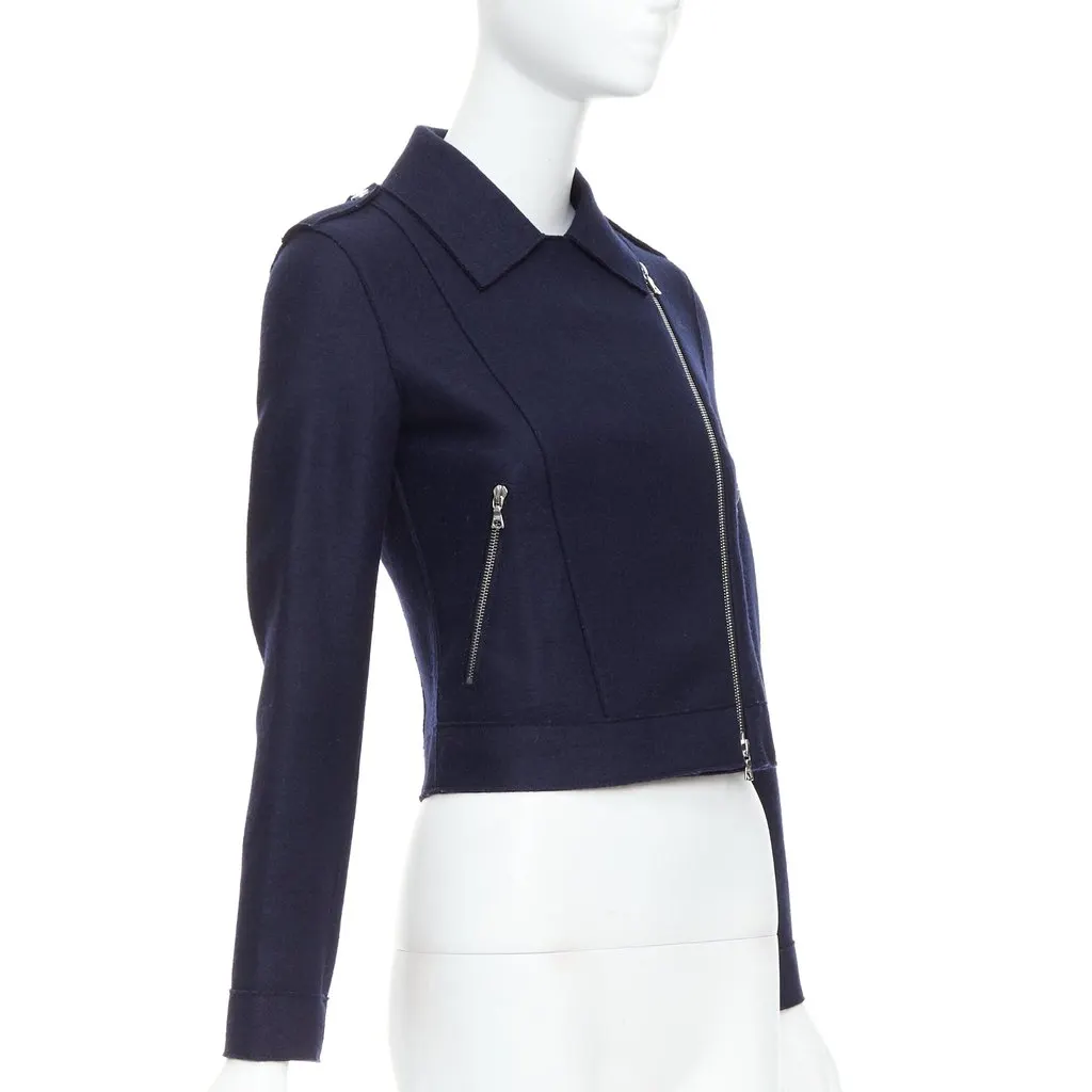 HARRIS WHARF LONDON Navy Wool Biker Jacket Navy Wool Very good - Model View