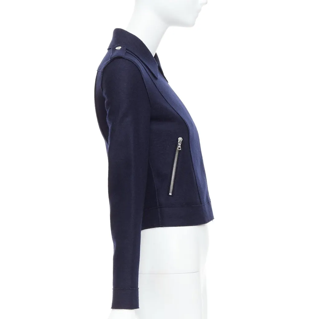 HARRIS WHARF LONDON Navy Wool Biker Jacket Navy Wool Very good - Box View