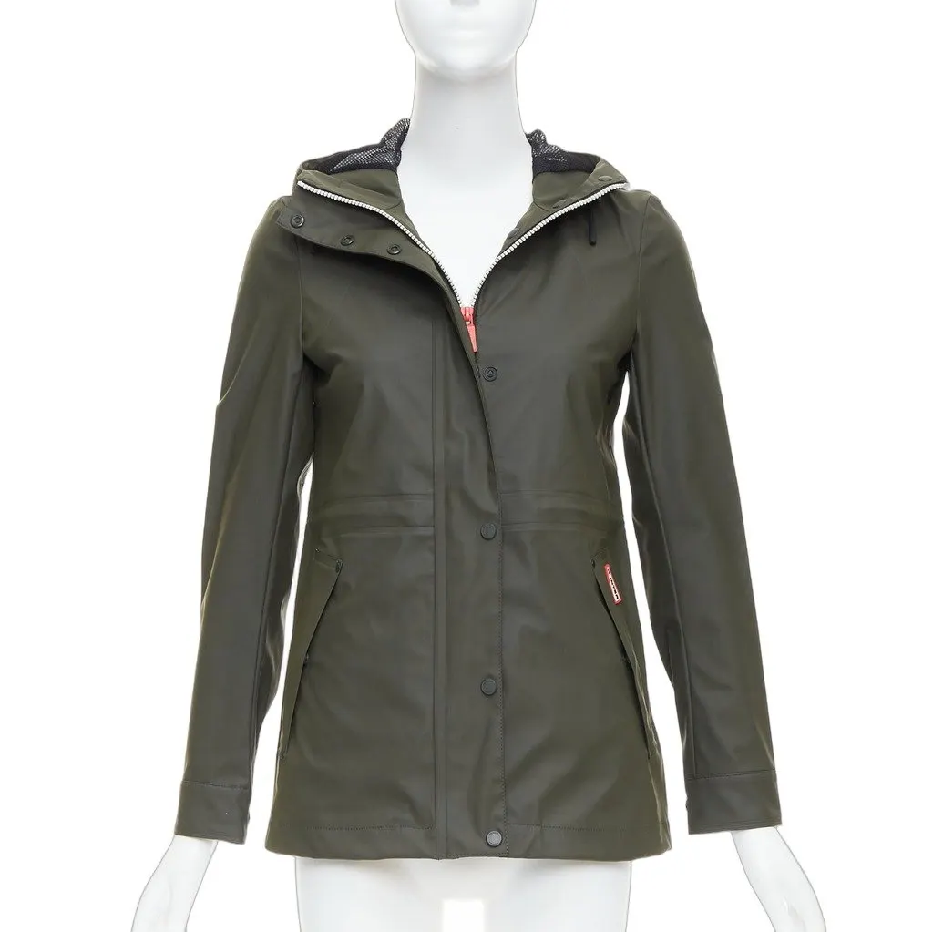 Hunter Green Rubberized Rain Jacket Green Very good - Front View
