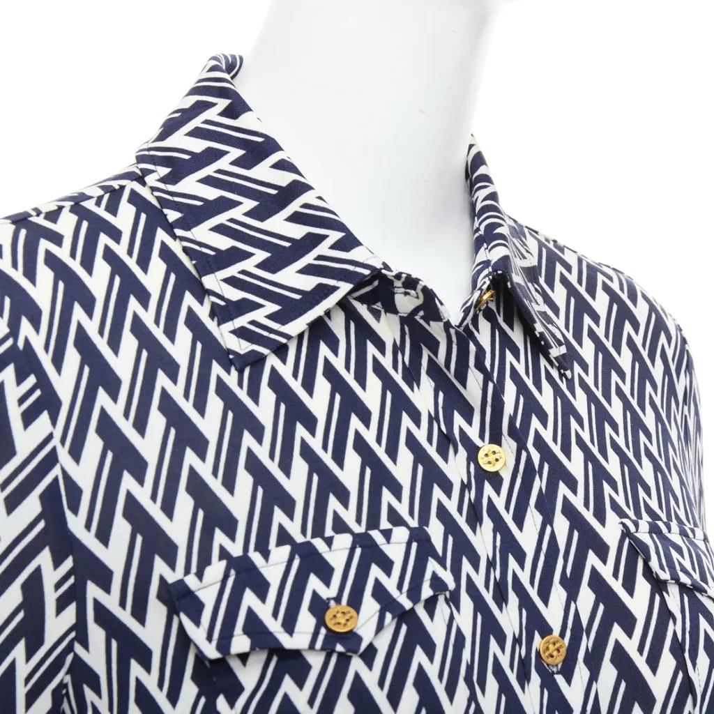 Tory Burch Monogram Print Shirt Navy Silk Never worn - Back View