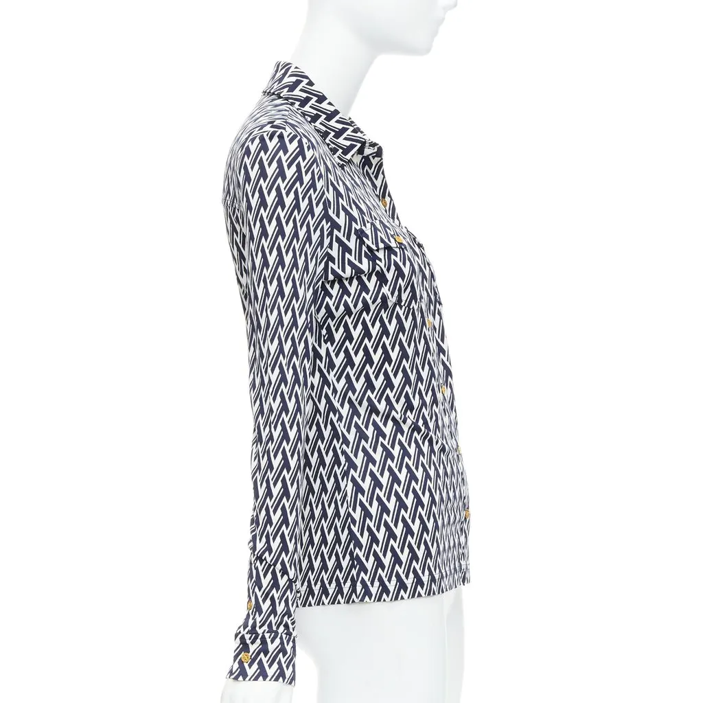 Tory Burch Monogram Print Shirt Navy Silk Never worn - Model View
