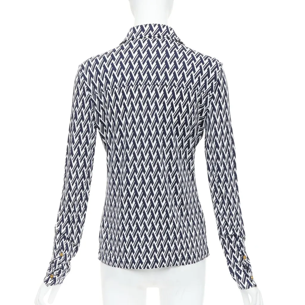 Tory Burch Monogram Print Shirt Navy Silk Never worn - Box View