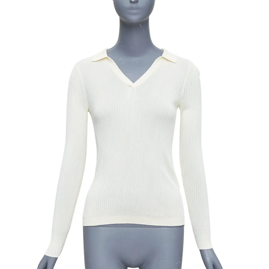Club Monaco Ribbed Polo Set Ecru Viscose Never worn - Front View
