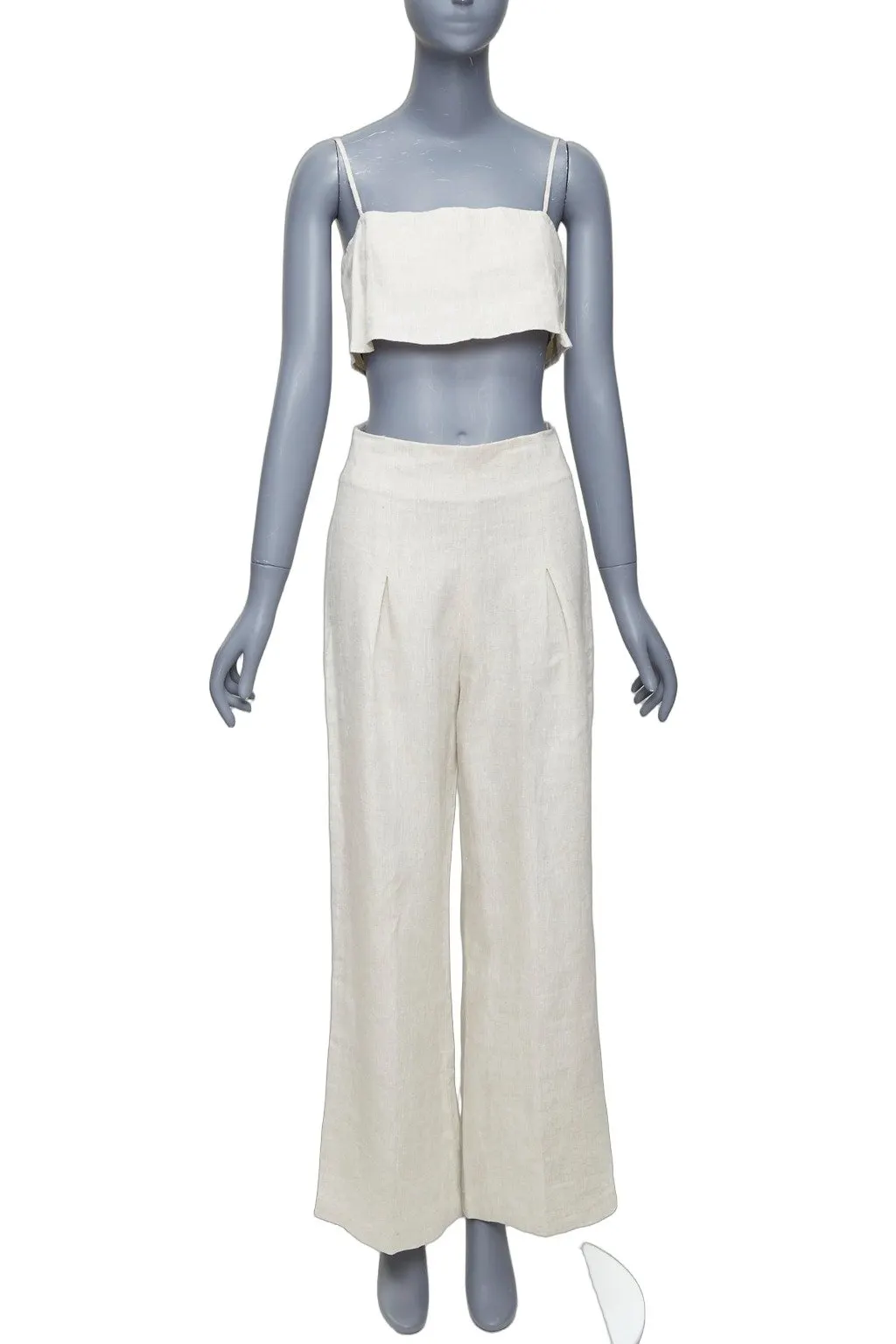 Reformation Linen Crop Set Beige Linen Good - Front View
