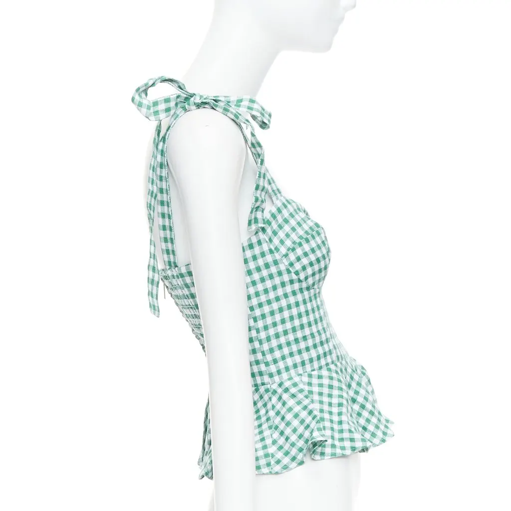 Reformation Set of Check Tops Green Linen Never worn - Back View
