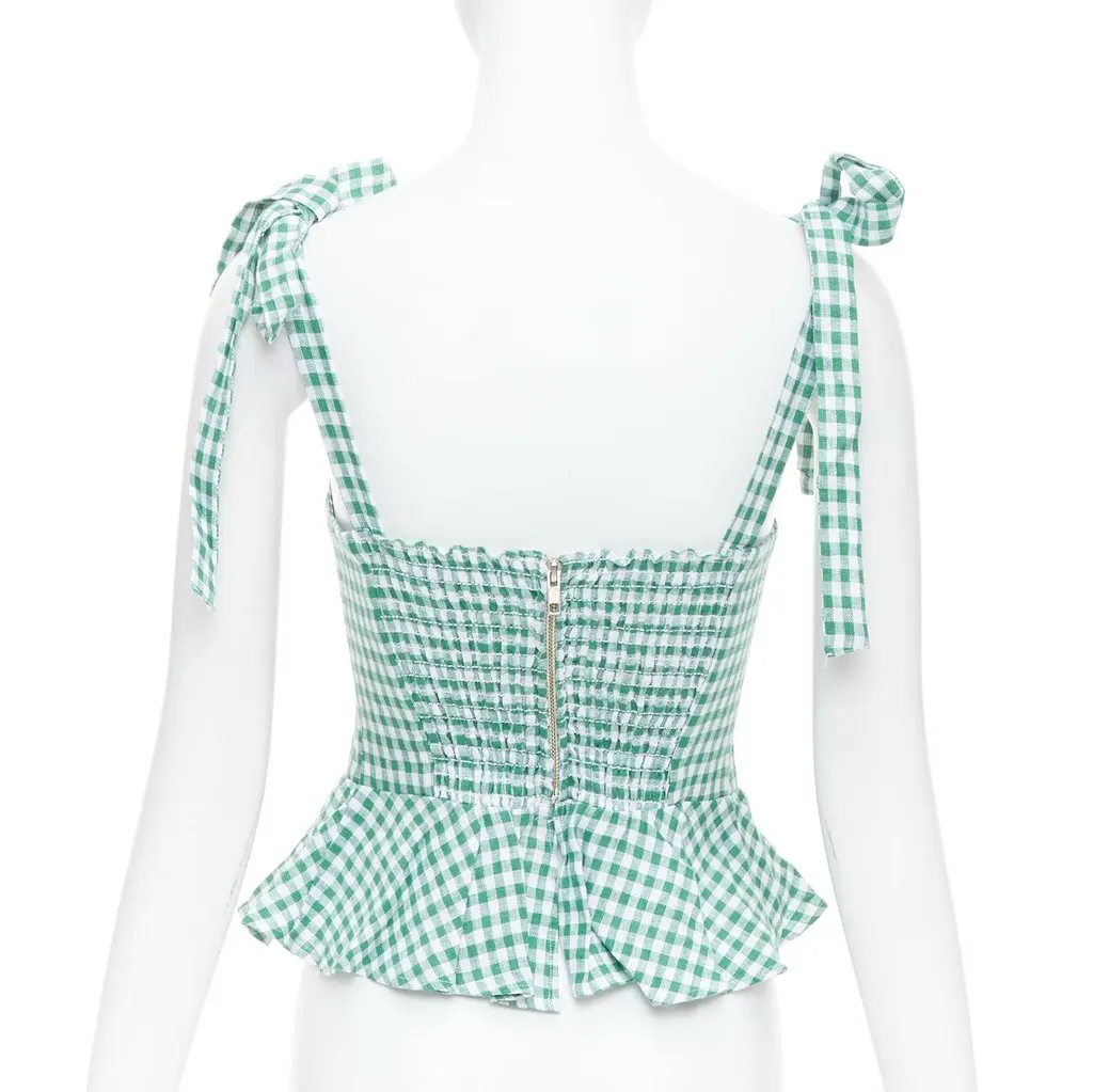 Reformation Set of Check Tops Green Linen Never worn - Inside View