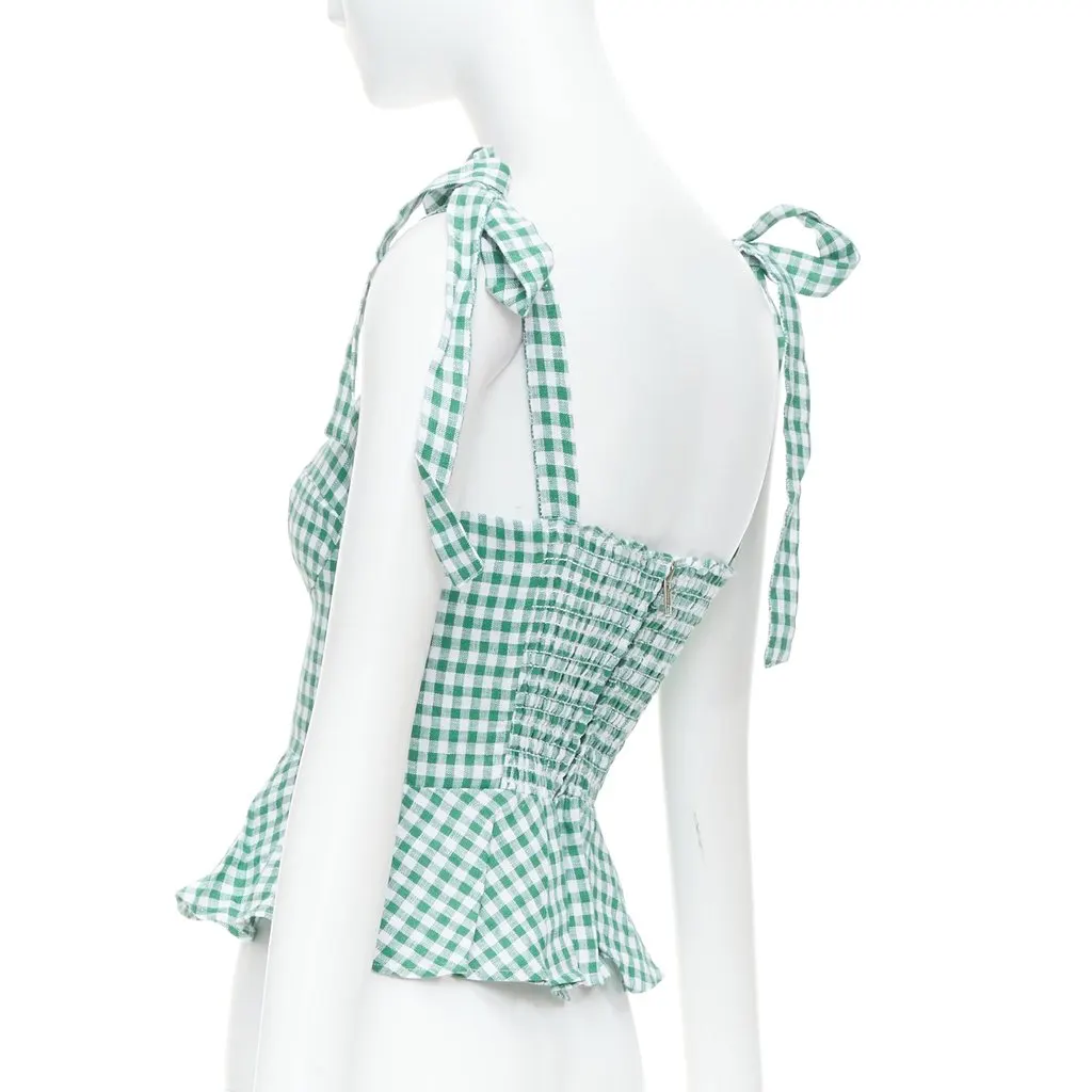 Reformation Set of Check Tops Green Linen Never worn - Model View