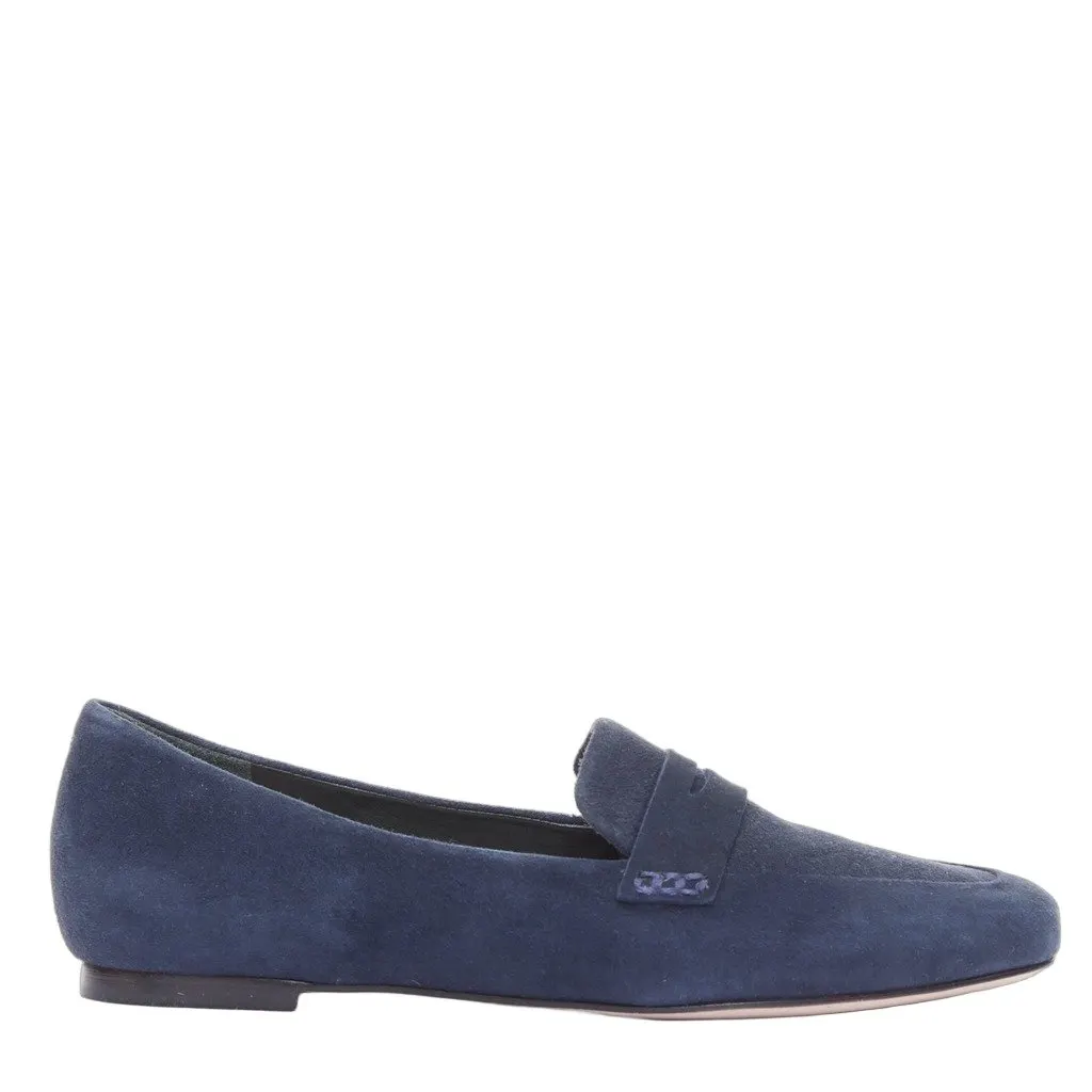 Unsigned Minimal Loafer Flats Navy Suede Good - Front View