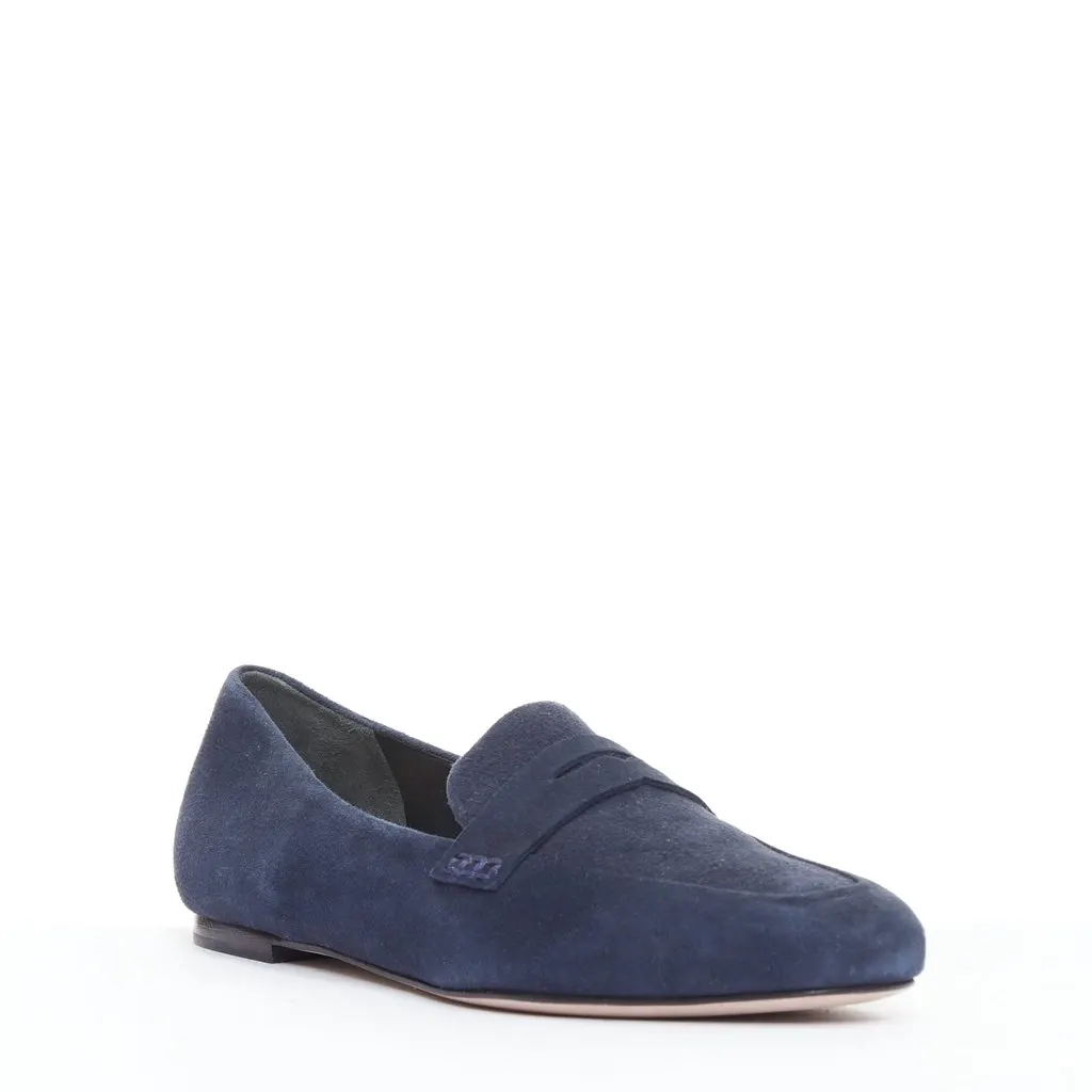 Unsigned Minimal Loafer Flats Navy Suede Good - Back View