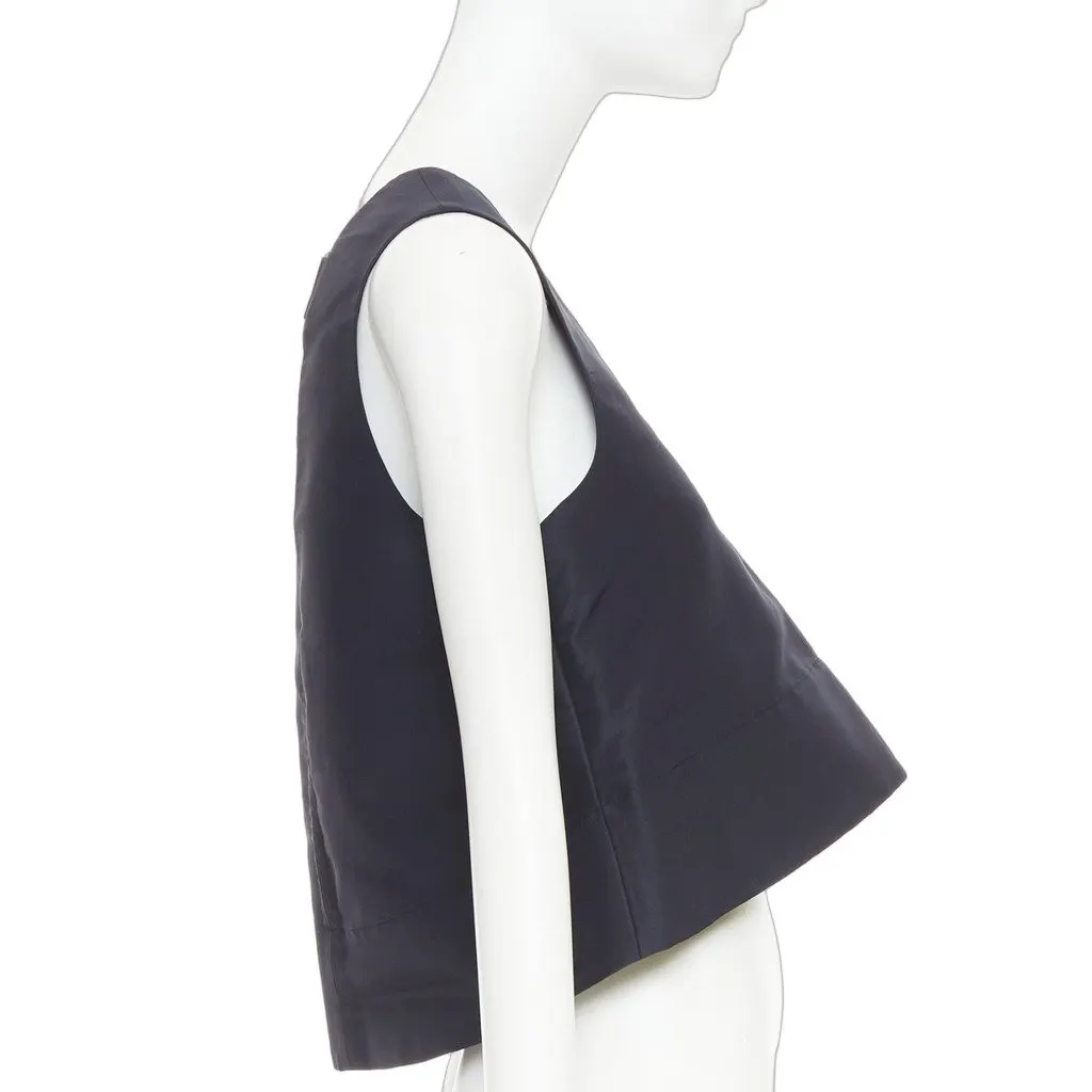 Tibi Tibi Silk Faille Back Tab Top Navy Silk Very good - Front View