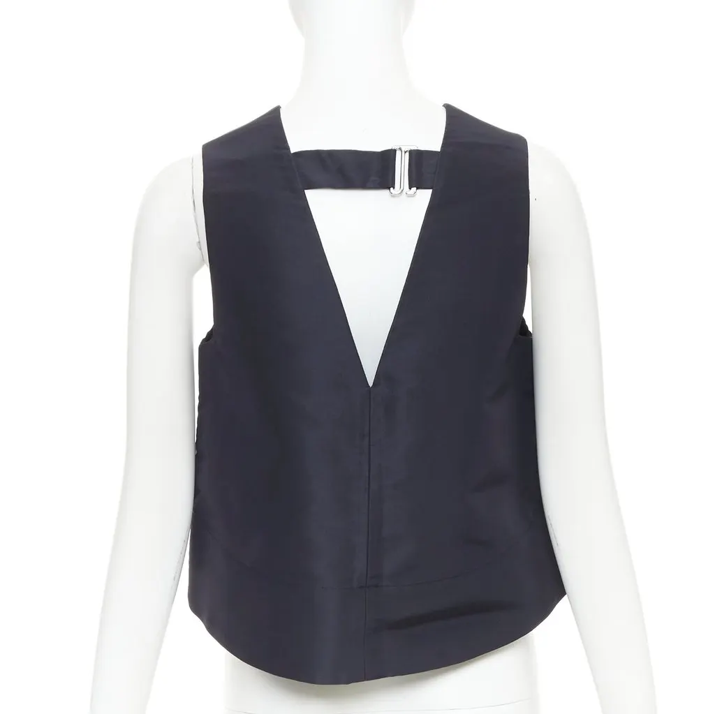 Tibi Tibi Silk Faille Back Tab Top Navy Silk Very good - Box View