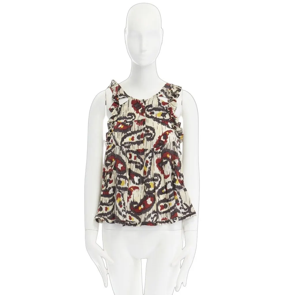 Isabel Marant Ikat Silk Cutout Top White Silk Never worn - Front View
