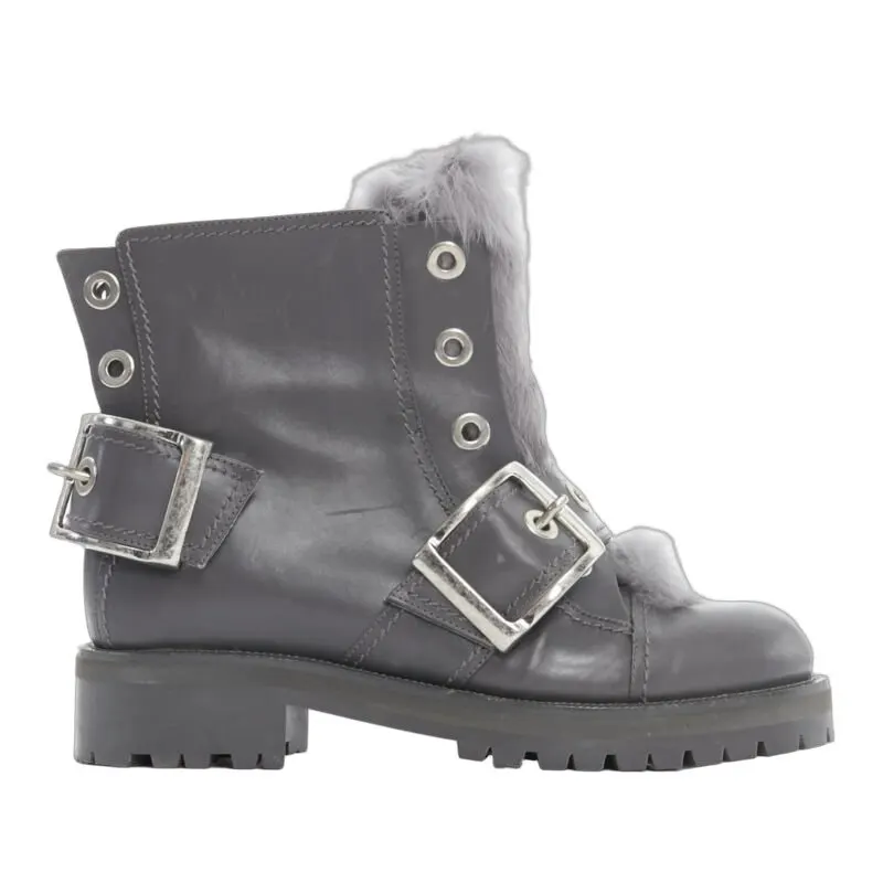 Alexander McQueen Combat boot Grey Leather Good - Front View