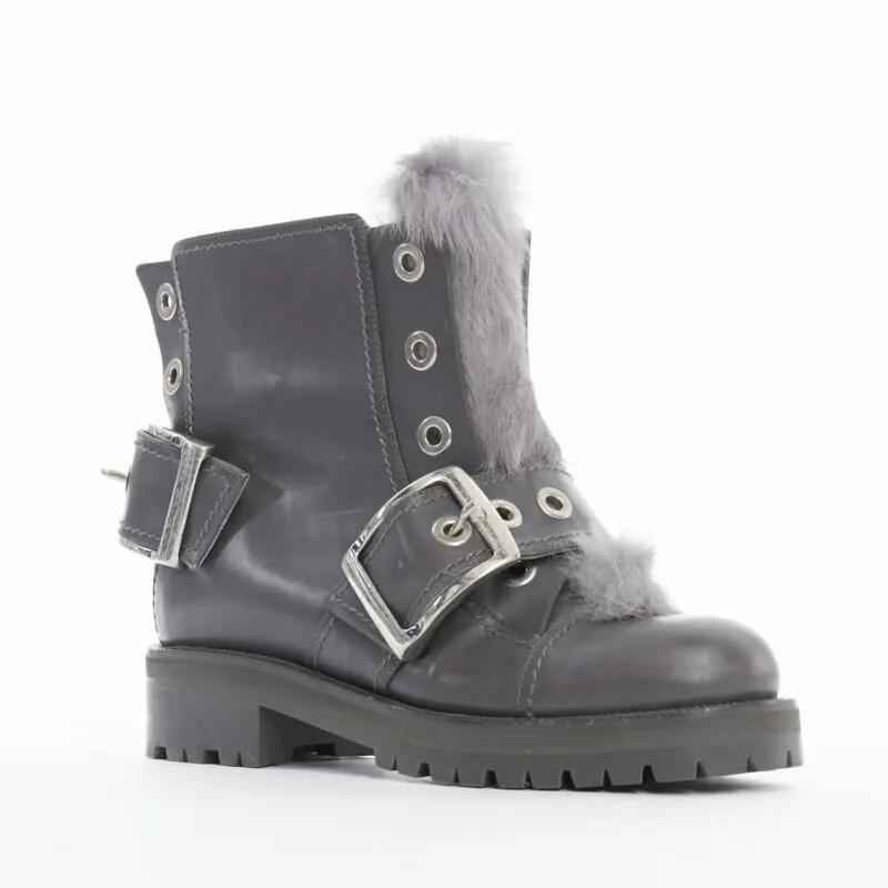 Alexander McQueen Combat boot Grey Leather Good - Back View