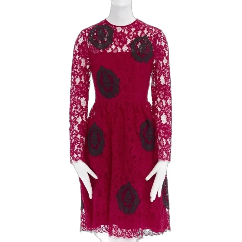 Huishan Zhang Floral Embroidered Dress Red Cotton Never worn - Front View