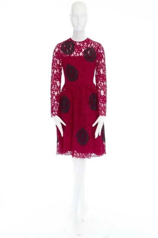 Huishan Zhang Floral Embroidered Dress Red Cotton Never worn - Back View