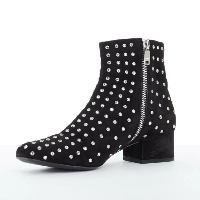 Saint Laurent Strass Embellished Boots Black Suede Very good - Model View
