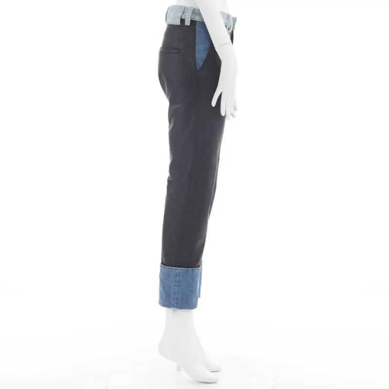 Maison Margiela Leather Trim Cuffed Jeans Black Polyester Very good - Box View