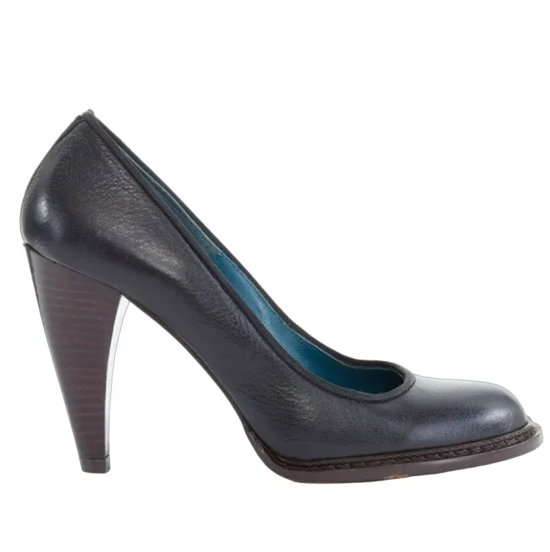 Anne Valerie Hash Chunky Heel Shoes Black Leather Very good - Front View