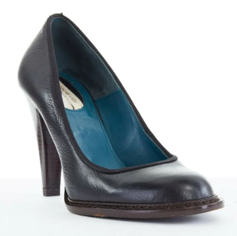 Anne Valerie Hash Chunky Heel Shoes Black Leather Very good - Back View