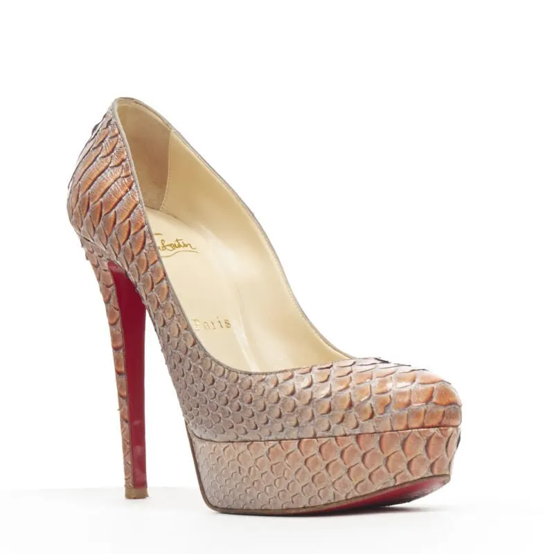 Christian Louboutin Scaled Platform Pumps Orange Leather Good - Back View