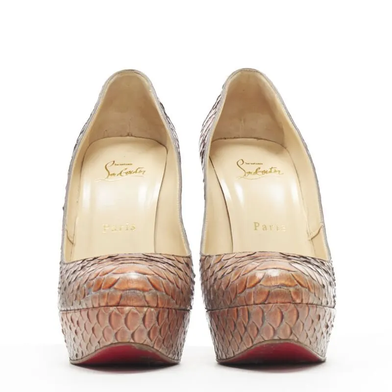 Christian Louboutin Scaled Platform Pumps Orange Leather Good - Inside View