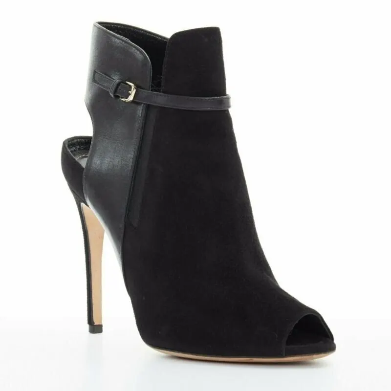 Sergio Rossi Strap Buckle Heel Booties Black Suede Very good - Back View