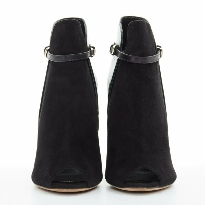 Sergio Rossi Strap Buckle Heel Booties Black Suede Very good - Inside View