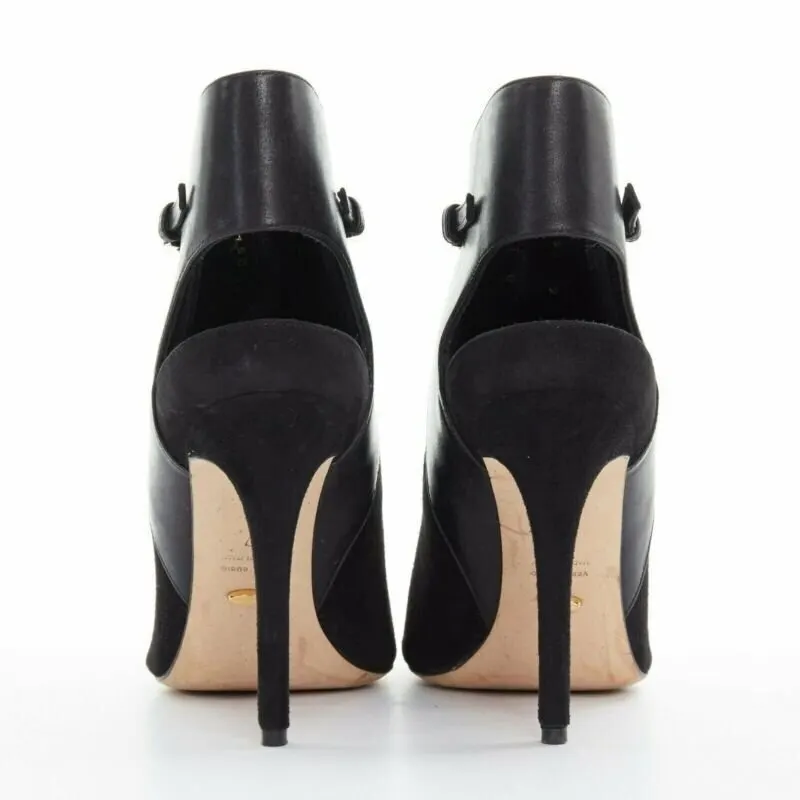 Sergio Rossi Strap Buckle Heel Booties Black Suede Very good - Box View