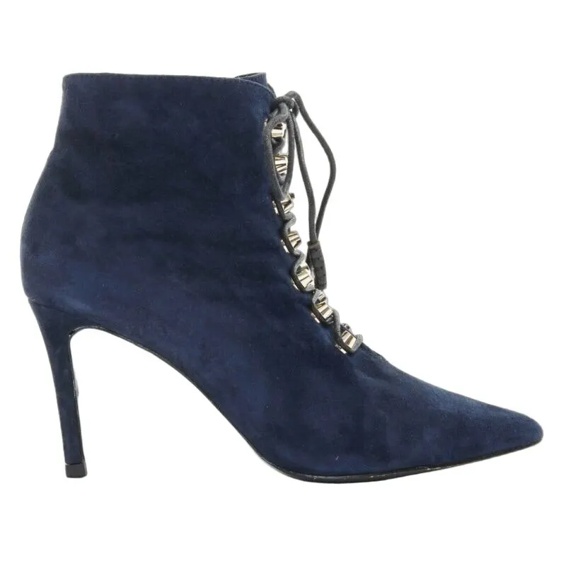 Balenciaga Suede Stud Lace Booties Blue Suede Good - Front View