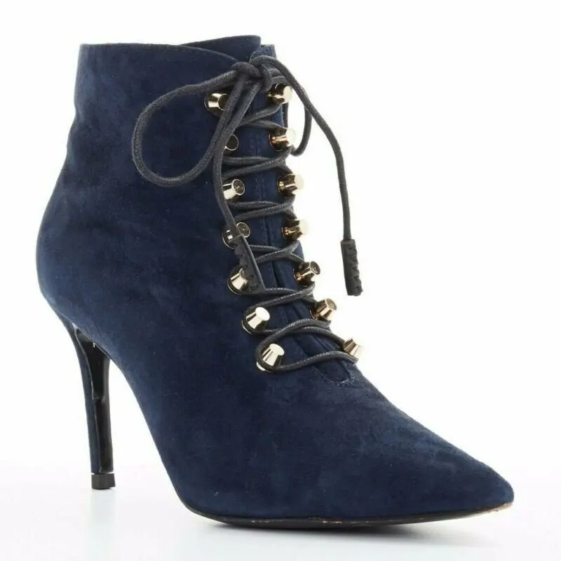 Balenciaga Suede Stud Lace Booties Blue Suede Good - Back View