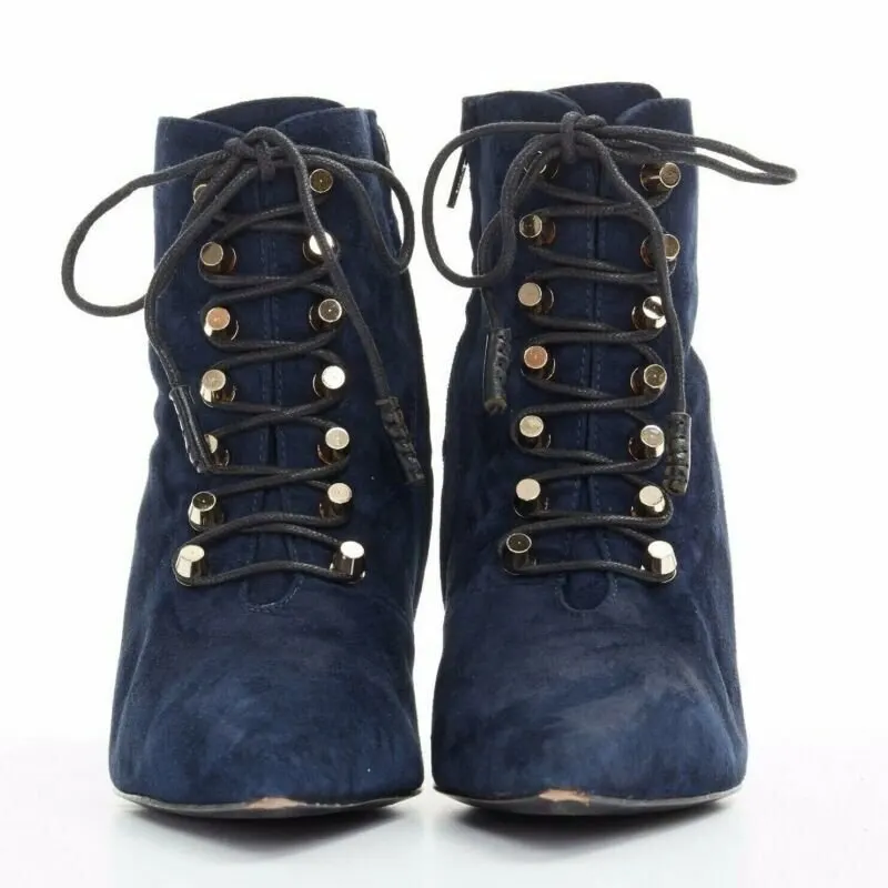 Balenciaga Suede Stud Lace Booties Blue Suede Good - Inside View