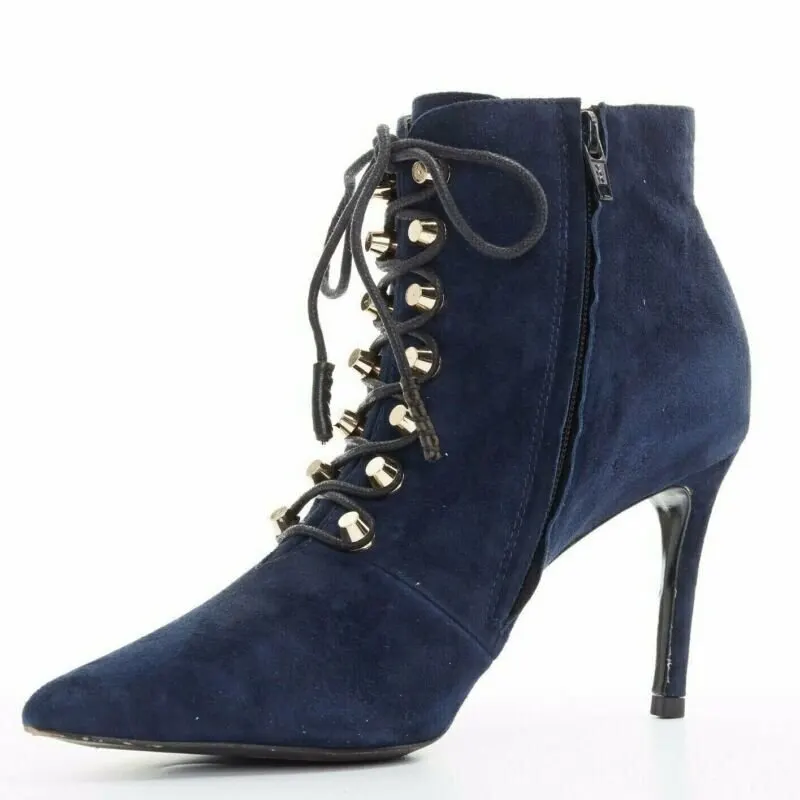 Balenciaga Suede Stud Lace Booties Blue Suede Good - Model View