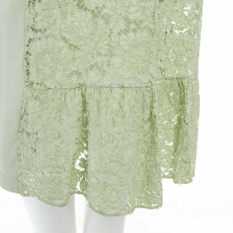 Valentino Crepe Lace Dress Green Cotton Very good - Back View