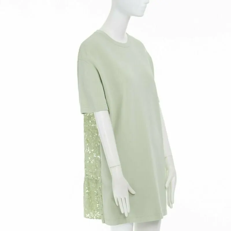 Valentino Crepe Lace Dress Green Cotton Very good - Inside View